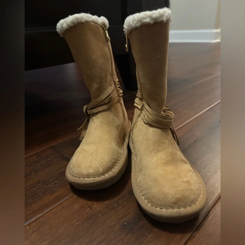 Michael Kors Camel Suede Boots with Shearling Trim
